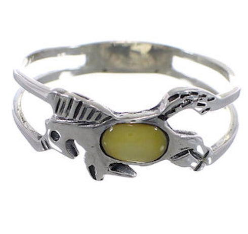 Sterling Silver Yellow Mother Of Pearl Horse Ring Size 7-1/2 EX51431
